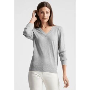 NWT QUINCE Lightweight Cotton Cashmere V-Neck Sweater, gray, Small $140 D9